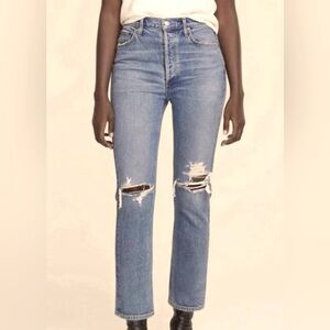 Agolde Riley High Rise Straight cropped .
Distressed Blue Jeans in size 24 W
